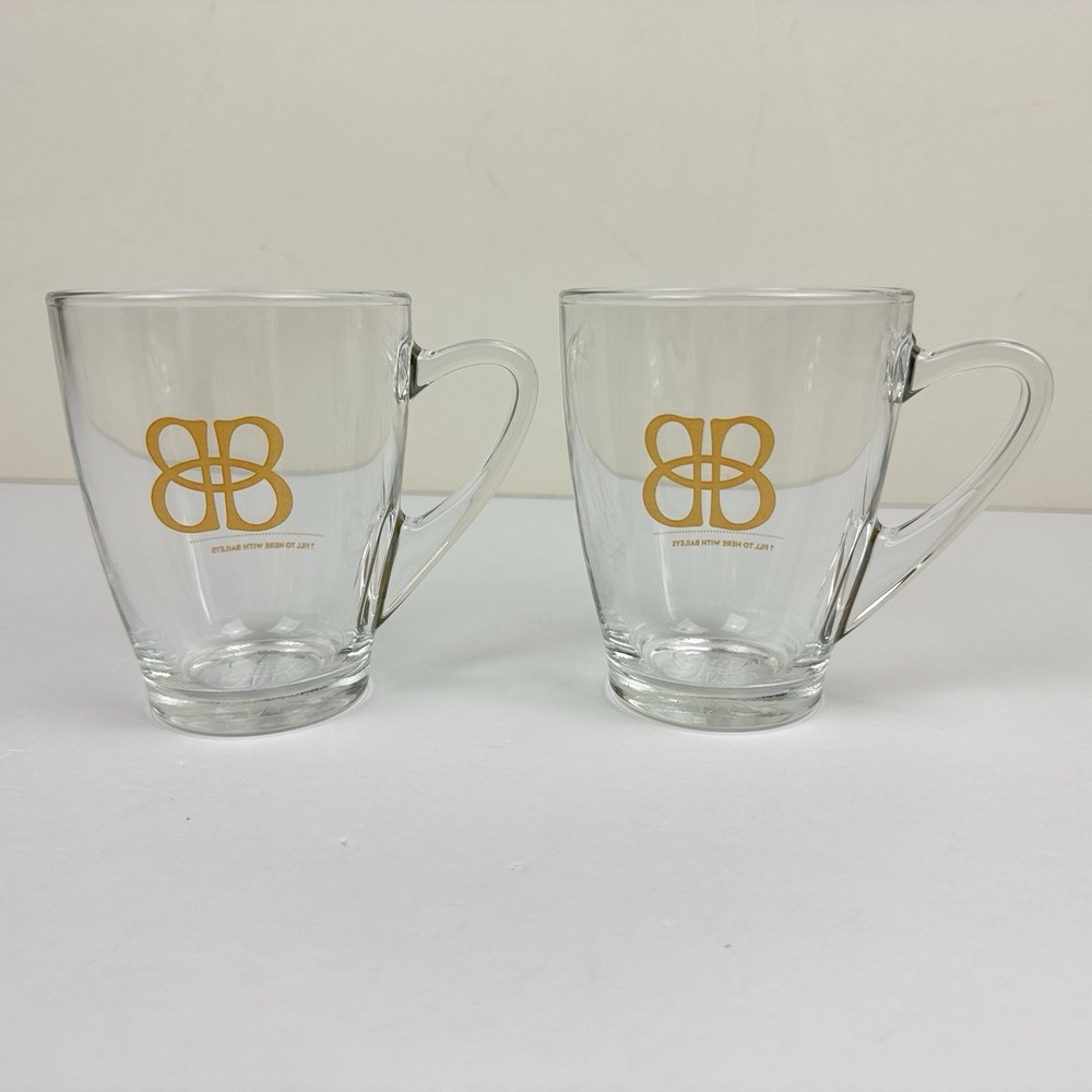 Baileys Glass Mugs Set‎ of 2 Irish Cream Handled 8 oz w/ Fill Line Clear Barware